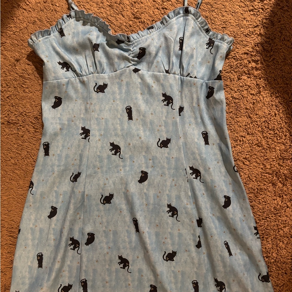 Cider Blue Cat Print Mini Dress